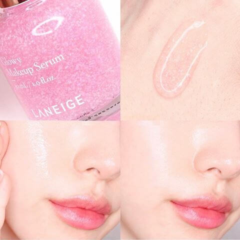 Laneige Glowy Makeup Serum 30 ml.   ​เนื้อเซรั่มมีความวิ้งๆสีชมพูน่ารักสุดๆ ช่วยให้ใบหน้าดูโกลว์สวย ผิวเรียบเนียน รูขุมขนแลดูกระชับมากขึ้น ให้เมคอัพติดทนมากขึ้นด้วยนะเธอ!!