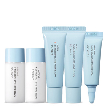 Laneige Water Bank Blue Hyaluronic 5 Step Essential Kit for Normal to Dry skin เซ็ตบำรุงผิวเข้มข้น เติมเต็มความชุ่มชื้น ดูมีชีวิตชีวา